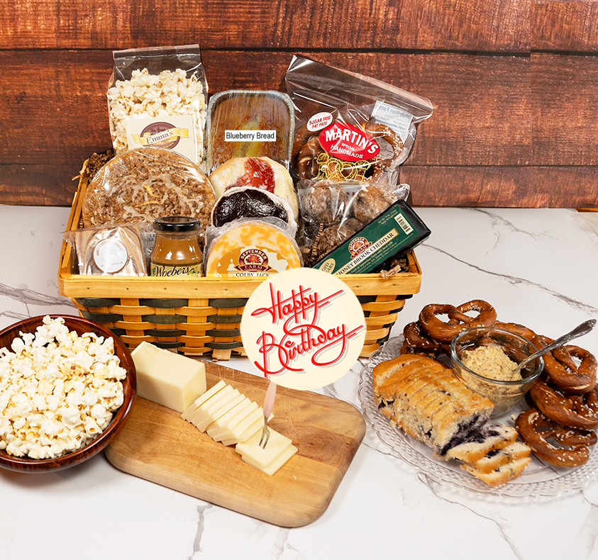 Birthday gift baskets that include PA Dutch baked goods and gourmet foods