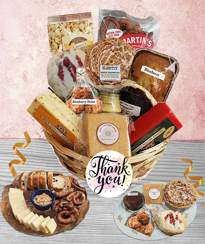 The best thank you gifts offered by PA Dutch Baskets offer Amish gourmet foods, baked goods, chocolates and more that we deliver anywhere in the country