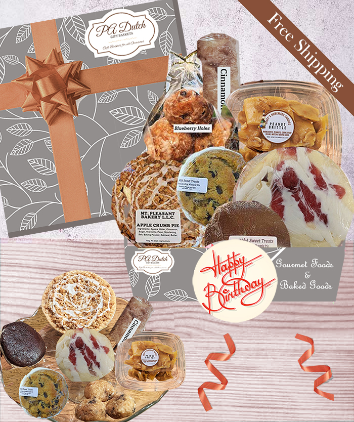 Our Birthday gift box is filled with treats loved by all from Lancaster PA Dutch country with whoopie pies, fudge and more