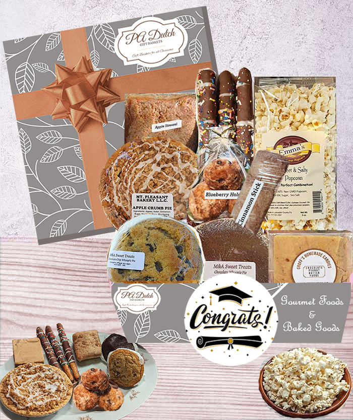Our congratulations graduate gift box offers delicious PA Dutch treats, baked goods and gourmet foods they are sure to love and appreciate