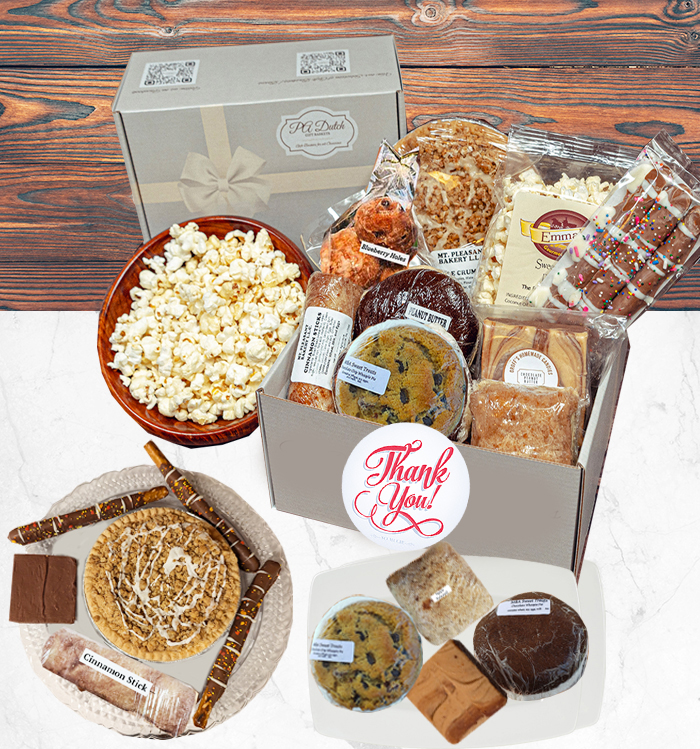 We are happy to offer our Amish thank you gift with gourmet foods and baked goods that offer baked pies, whoopie pies, fudge and more that we customize