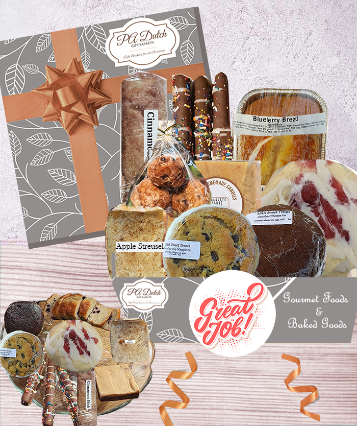 Our corporate employee gifts customized for any occasion, birthday, get well, great job. Show you care with our PA Dutch baked goods, gourmet foods and chocolates