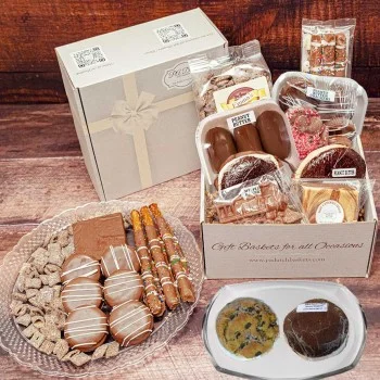 Our chocolate gift baskets are filled with Lancaster PA Dutch chocolates, fudge and delicious baked goods loved by everyone