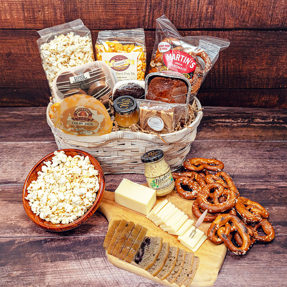 Our gourmet baskets are filled with cheeses, gourmet foods, snacks and much more