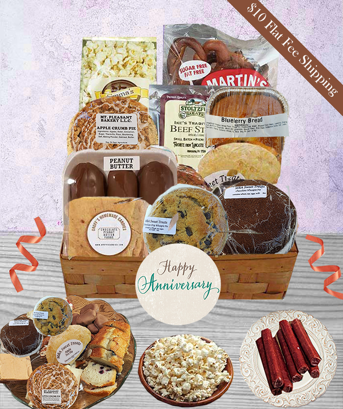 Our anniversary gift comes with customization of that special day and delicious PA Dutch gourmet foods from the dutch in Lancaster PA
