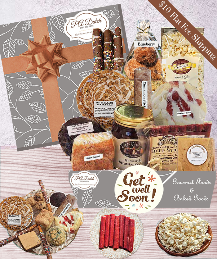 Our get well soo basket ideas are the perfect gift to cheer up those who are not feeling well. We offer PA Dutch baked goods, whoopie pies, fudge, jams, and much more