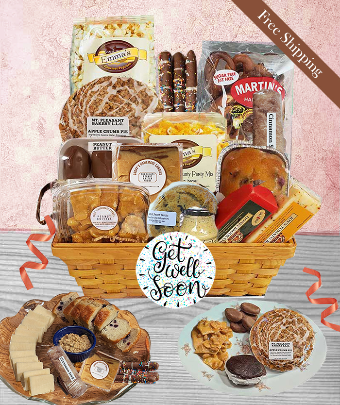 Our get well baskets are filled with delicious PA Dutch whoopie pies, baked pies, fudge, and other chocolates and loved by eveyone