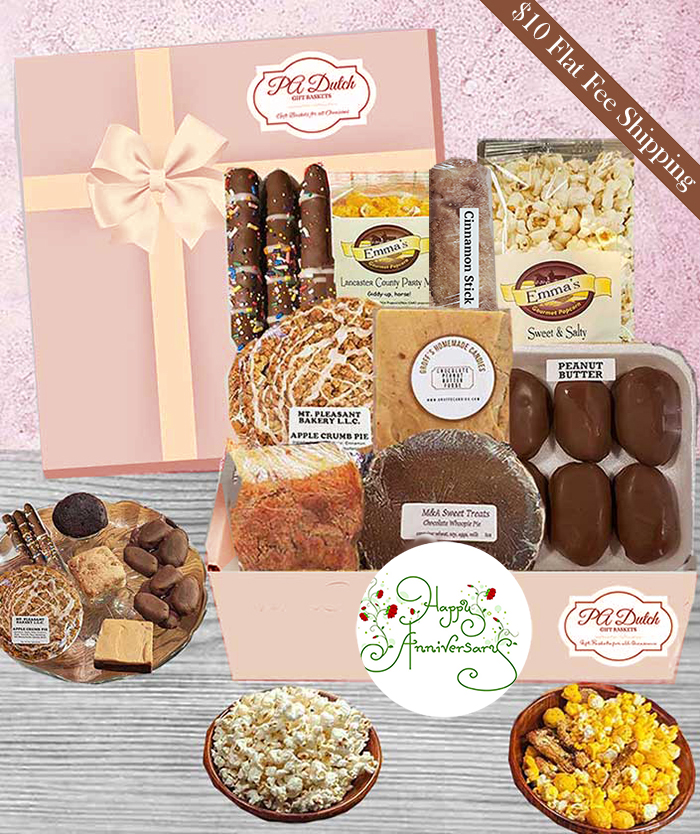 Our best anniversary gifts have been receiving rave reviews with our PA Dutch baked goods loved by everyone. Gourmet foods, baked goods and chocoaltes that are customized to the occasion 