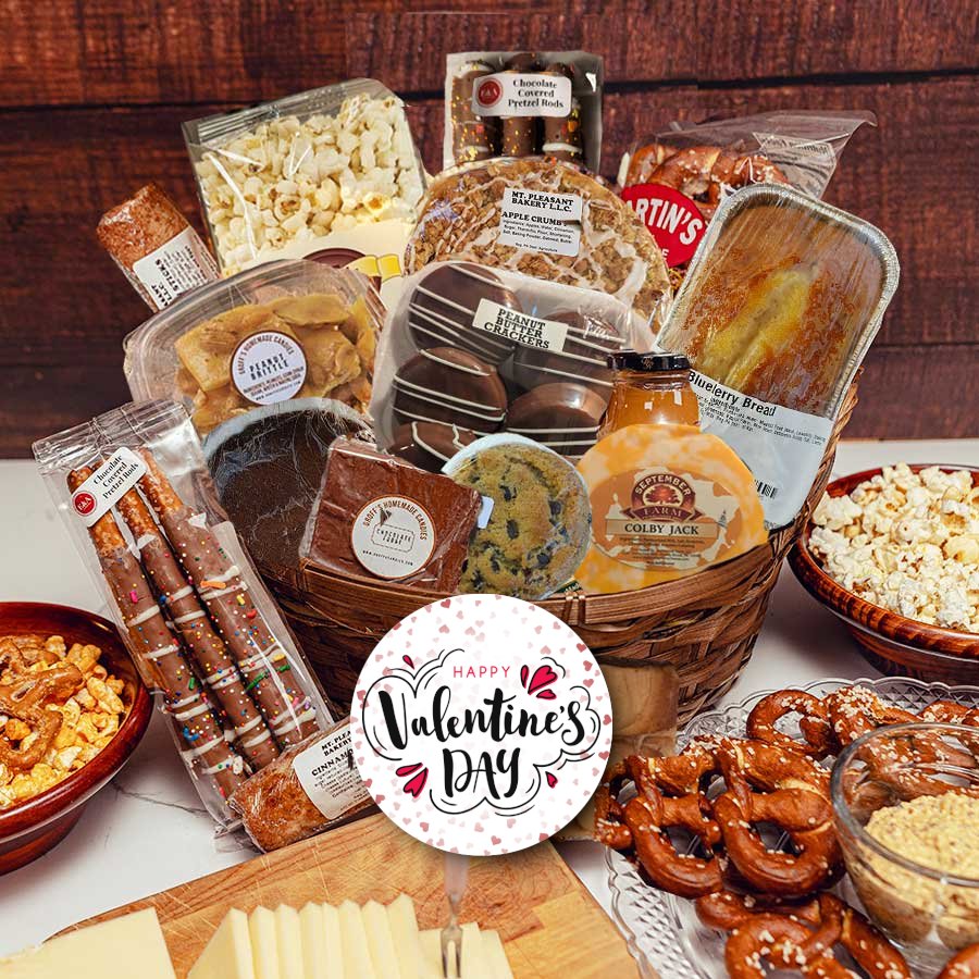 Our Sweetheart's Savory Basket is filled with our best PA Dutch Baskets Amish home made gourmet sweet and savory treats.