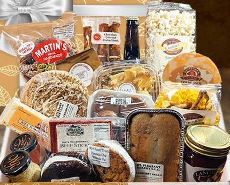 Food gift basket filled with Amish made baked goods and snacks