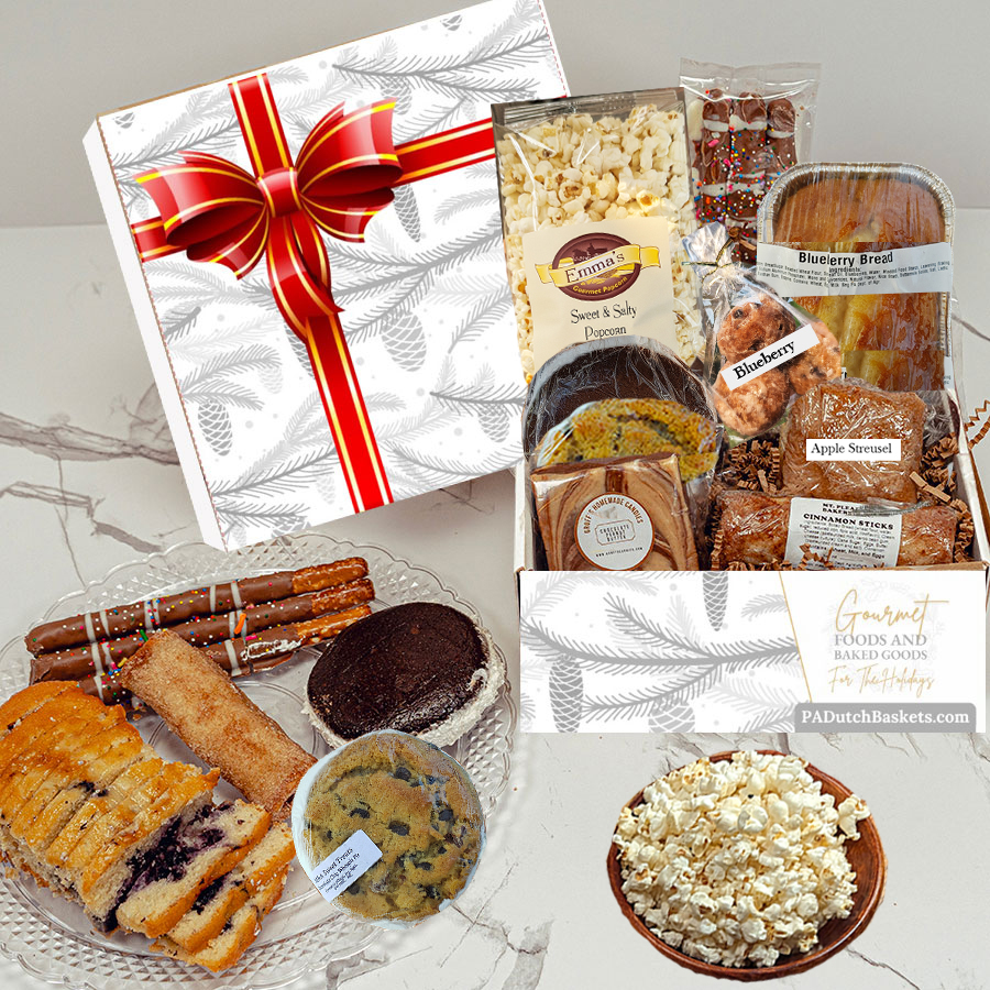 We are happy to offer Christmas Food Gifts that are filled with everyones favorites including pies, whoopie pies, cinnamon bun and we offer delivery