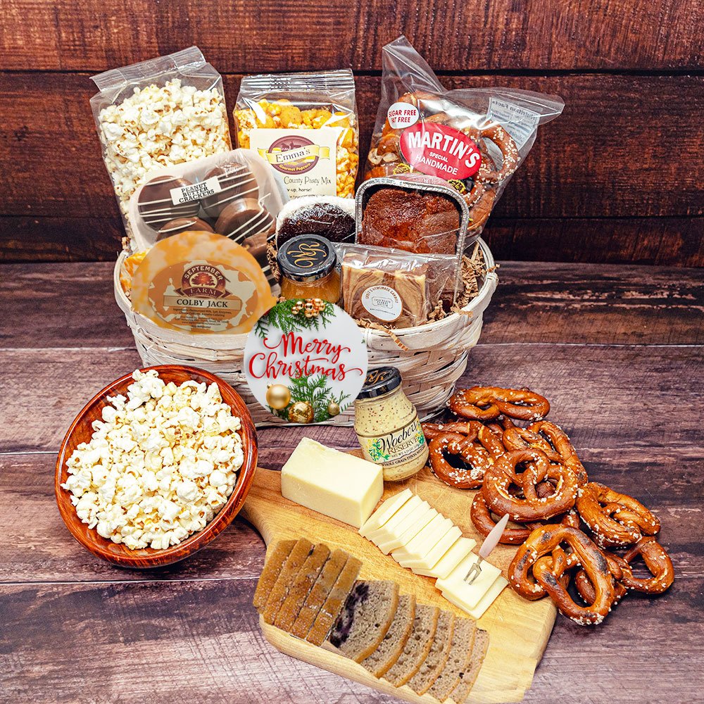 The Christmas Deluxe Traditions Basket features the sweet and savory flavors of the Amish community.